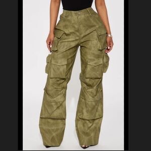 Harvey Faux Leather Cargo Pants In Olive Nwt Sz.1X, 36WX30"Inseam Approximately